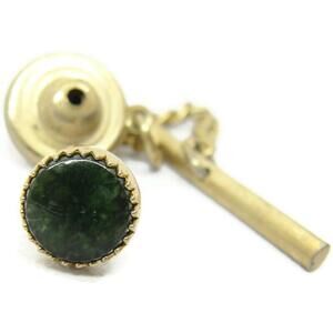 Swank Nephrite Tie Tack Gold Tone Necktie Lapel Pin Vintage